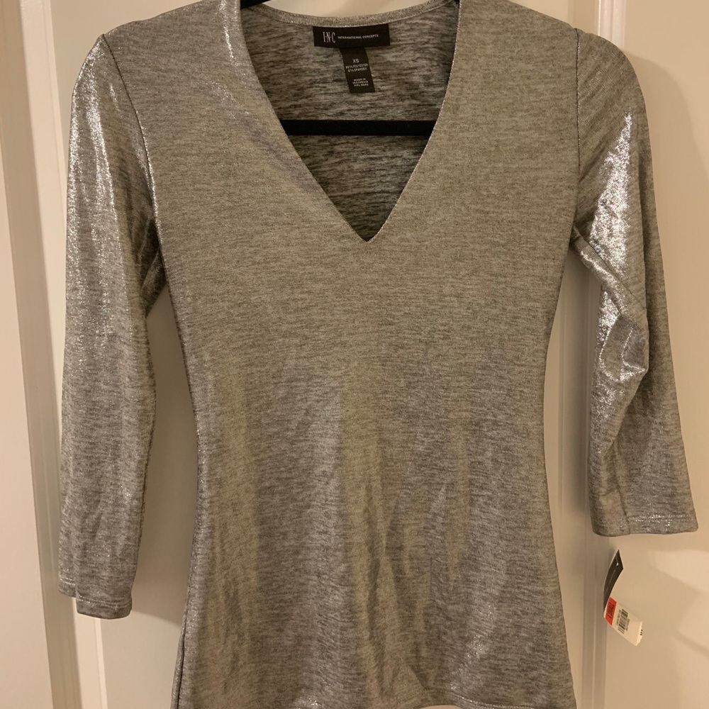 INC silver metallic 3/4 sleeve shirt